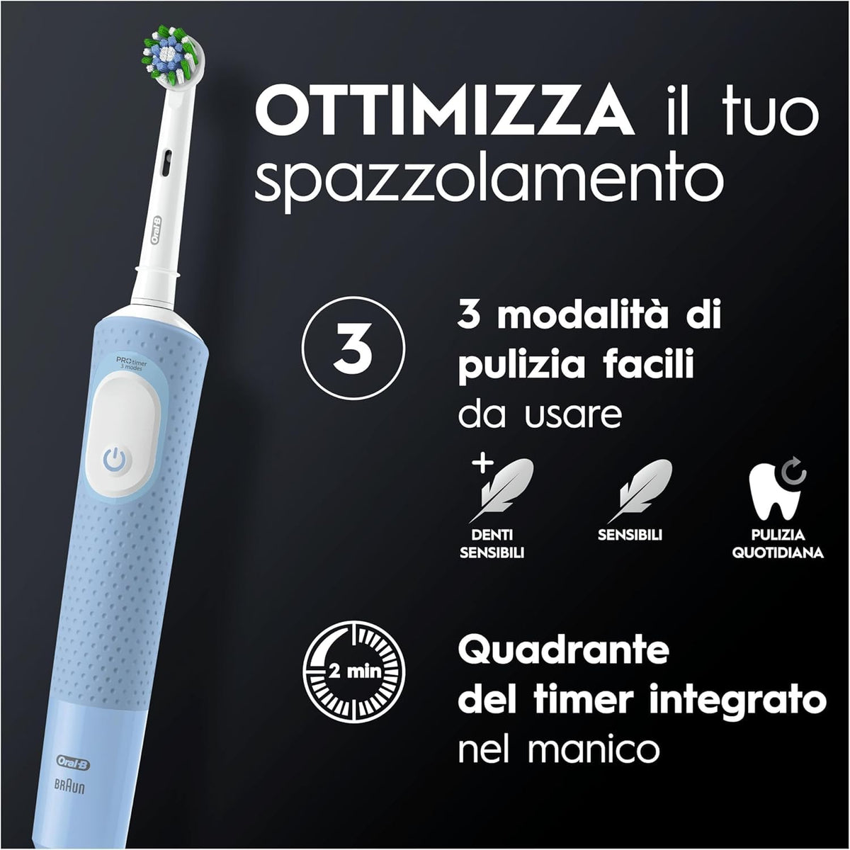 Oral-B Pro Vitality Spazzolino Elettrico Blu, con 1 Testina, Progettato da Braun