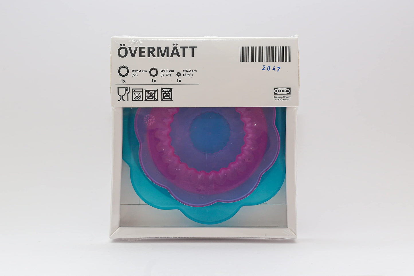 Ikea OVERMATT - Set di 3 coperchi per alimenti in silicone, multicolore
