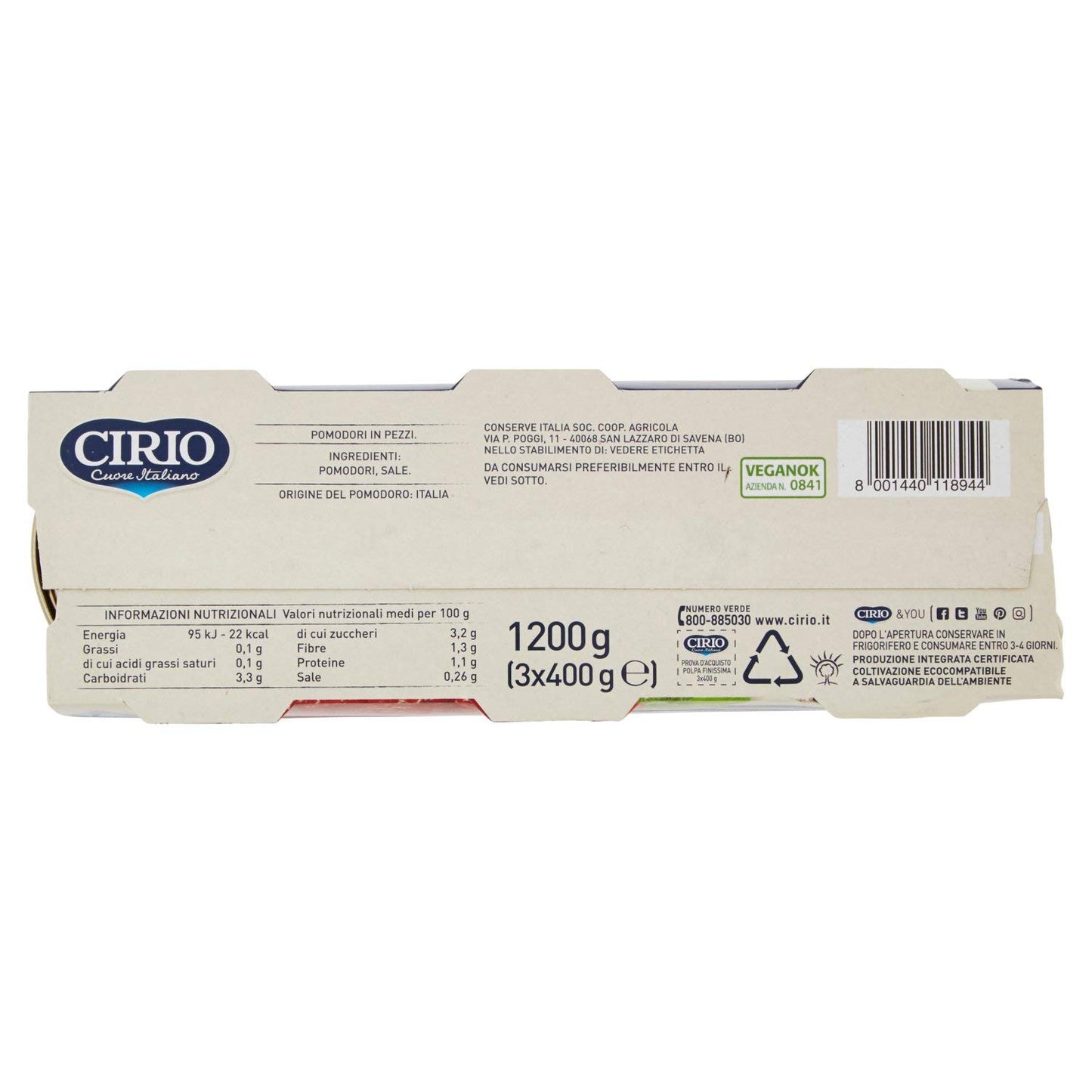 Cirio Polpa Finissima Cremosa, dal Sapore Fresco - Pacco da 3 Latte x 400 gr (1.2 kg)