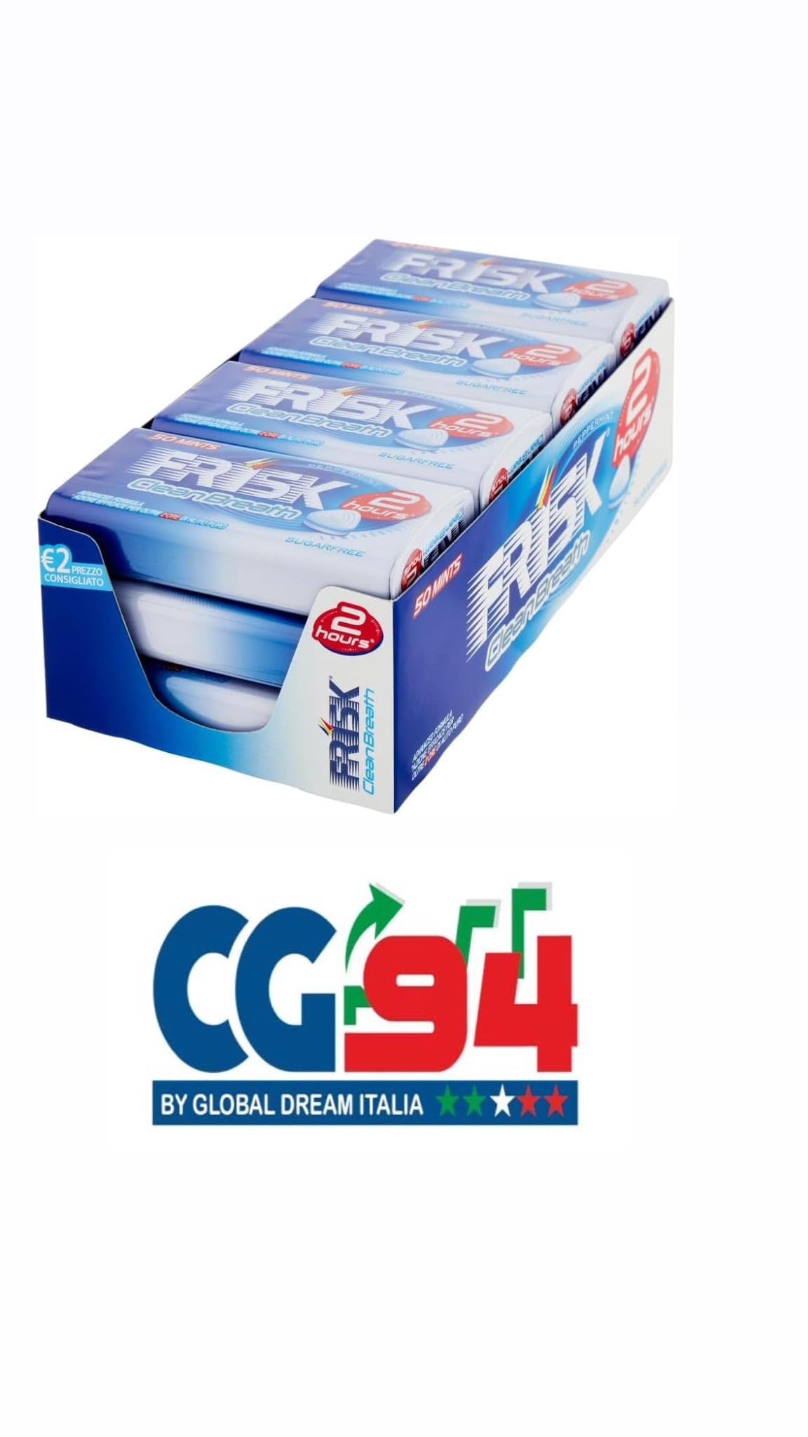 Frisk - Pastiglie Alla Menta Piperita Clean Breath - Mini Maxi Caramelle Rinfrescanti - 2 Ore di Alito Fresco - Senza Zucchero - 12 PEZZI in Metallo da 50 confetti 9140700