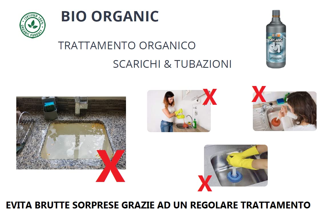 Faren BIO ORGANIC, Disgorgante Organico per il Trattamento di Scarichi, Tubazioni, Fosse Biologiche, con Attivatori Biologici in alta concentrazione, Elimina Odori, 1 Lt