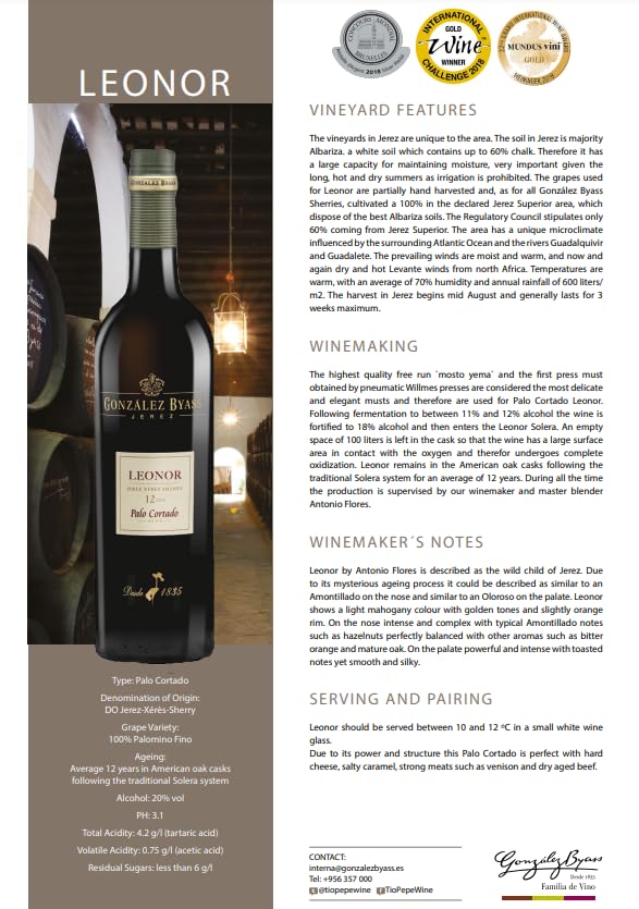 Sherry Gonzalez Byass Leonor 12Y Palo Cortado Cl.75-750 ml