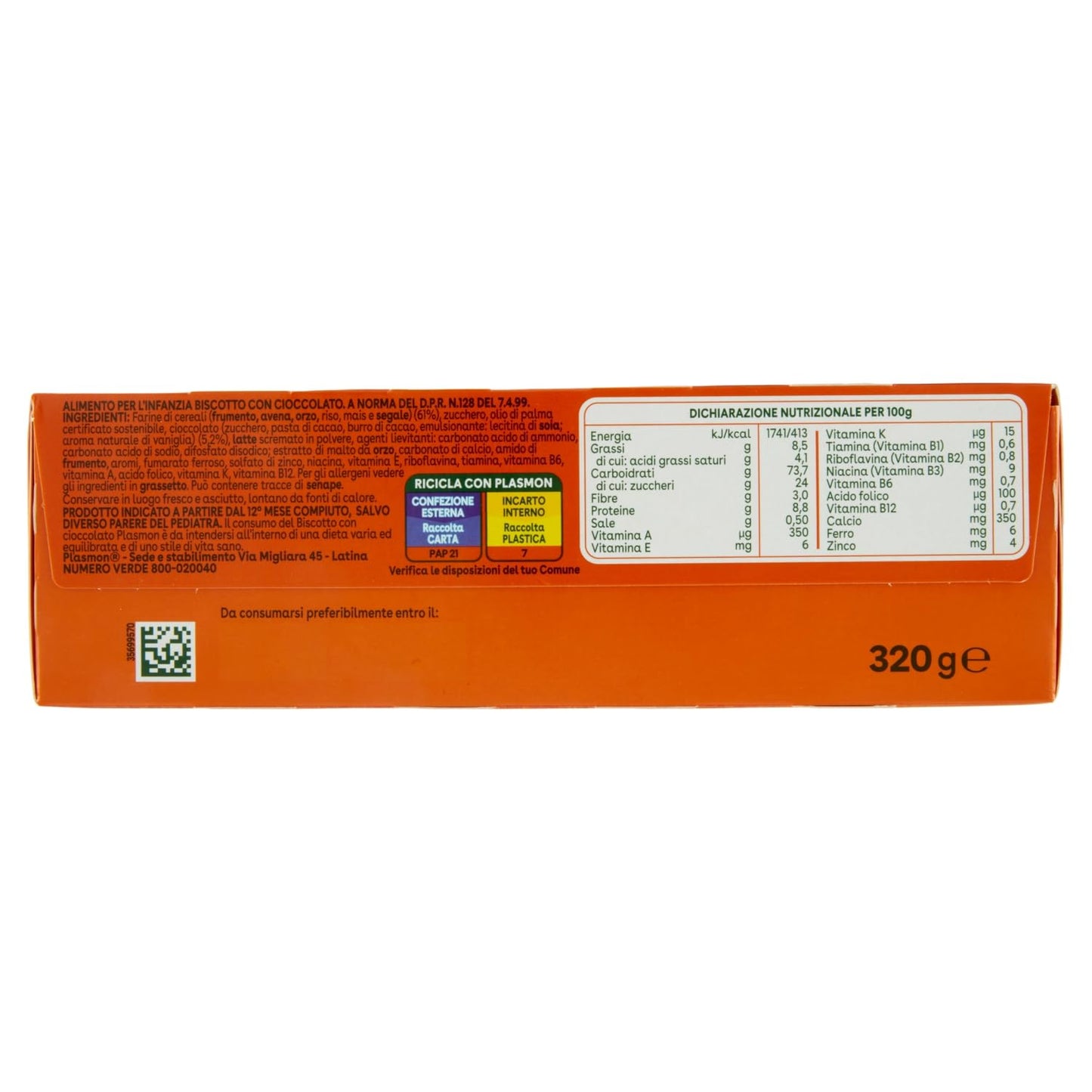Plasmon Biscotto Cioccolato 320 g, da 12 Mesi