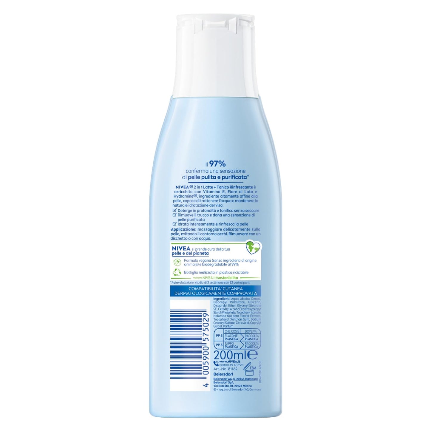 Nivea Latte Detergente e Tonico 2in1 Rimuove Trucco e Impurità Azione Rinfrescante con Acqua Purificata e Fiore di Loto Sacro per Tutti i Tipi di Pelle - 3 Flaconi da 300ml