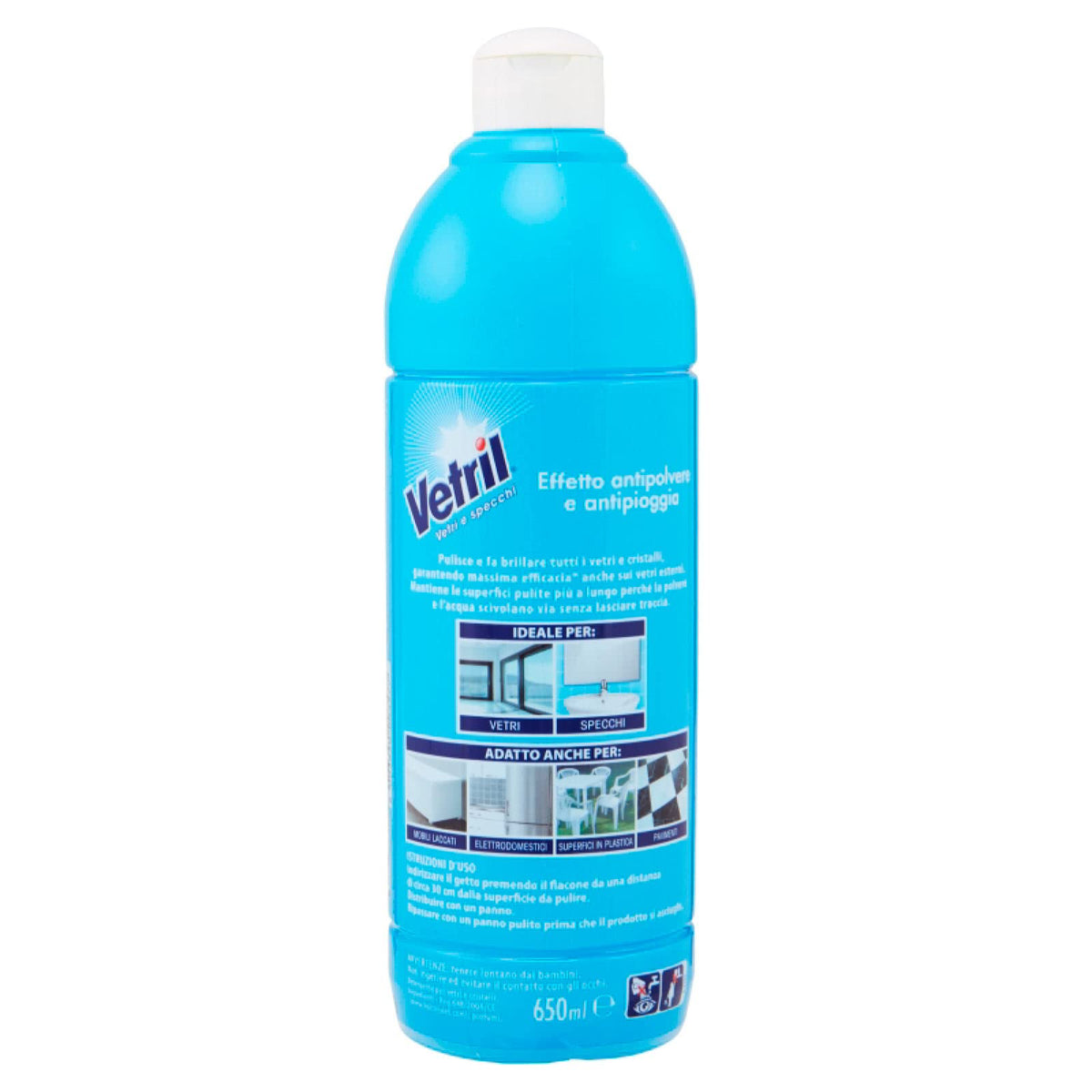 Vetril - Squeeze Detergente Vetri e Specchi, Multisuperficie, con Azione Antipolvere e Antipioggia per una Brillantezza Senza Aloni, 650 ml x 4 Pezzi