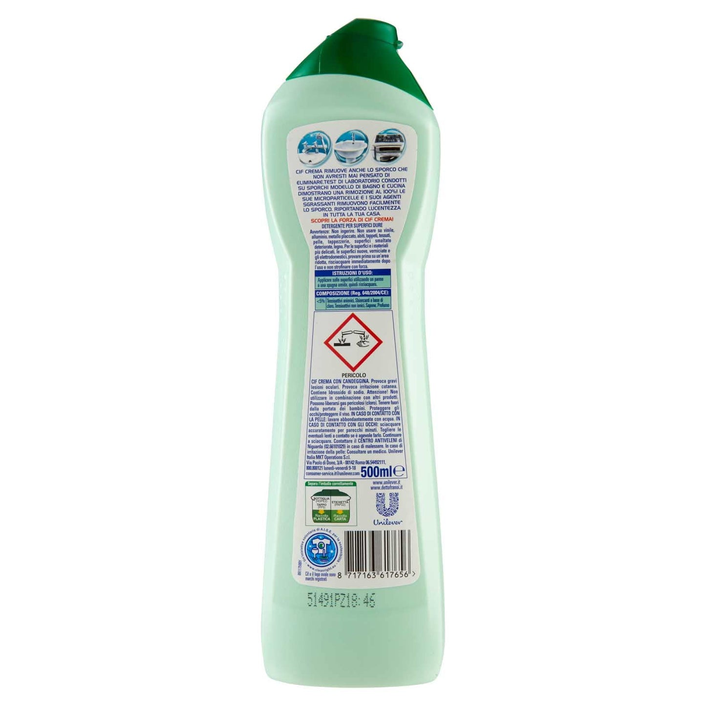 5x Cif Detergente in Crema con Candeggina e Microparticelle - 5 Flaconi da 500 ml