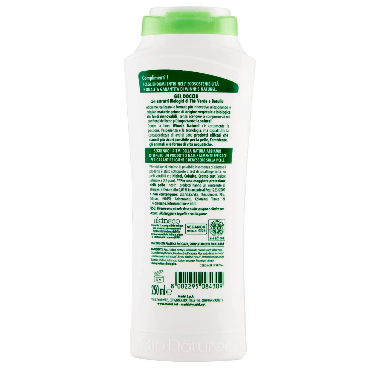 12 X Winni S Naturel Bio Tè Verde Tè 250 ML Gel Doccia Shower Gel Doccia Crema