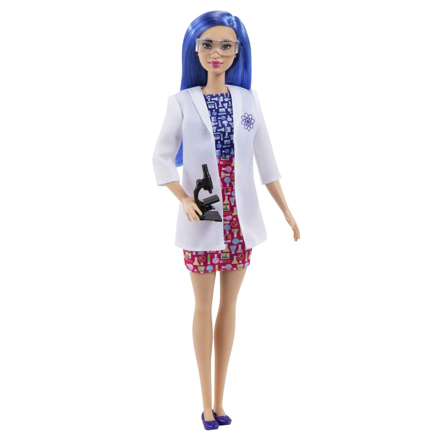 Barbie Bambola Scienziata da 30,4 cm, con Capelli Blu, Abito Bicolore, Camice da Laboratorio, Scarpe Basse, Mascherina e Microscopio, Giocattolo per Bambini 3+ Anni, HCN11