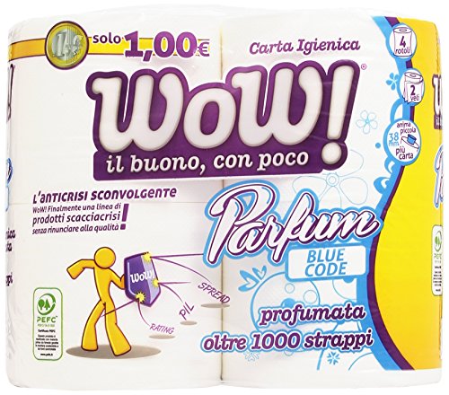 Wow! - Carta Igienica, Profumata, Oltre 1000 Strapi, 2 Veli - 4 Rotoli