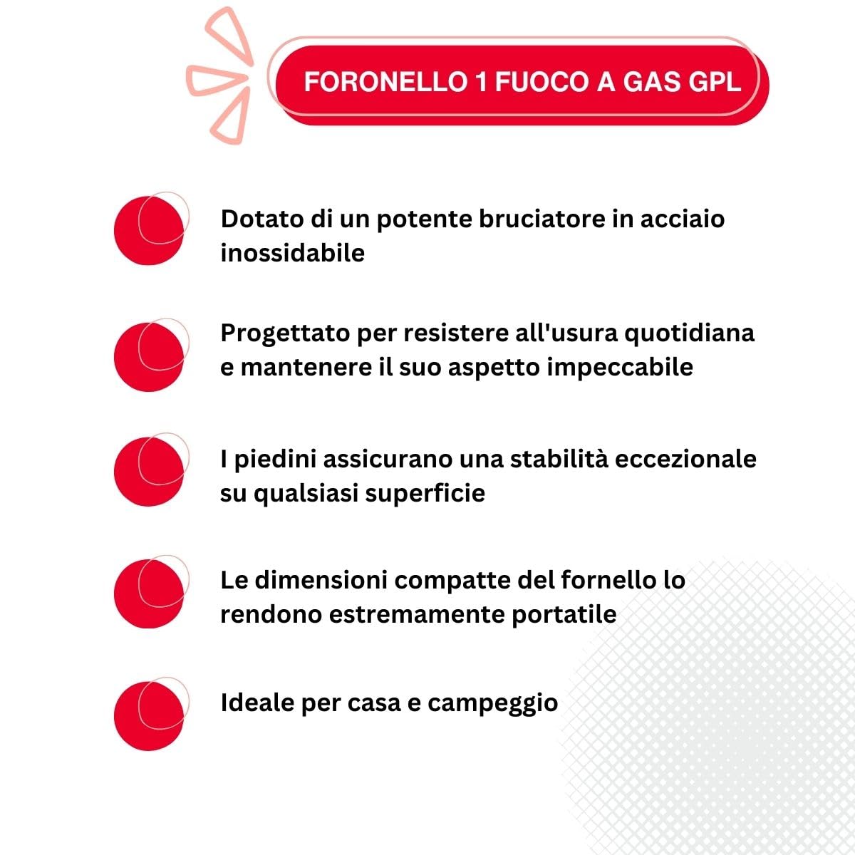 Fornello a Gas GPL 27x27x8 cm Kasart - Bruciatore in Acciaio Inox da 1,1 kW Leggero e Facile da Trasportare, Struttura in Acciaio Smaltato con Piedini Antisdrucciolo, Uso Casalingo, Campeggi, Picnic