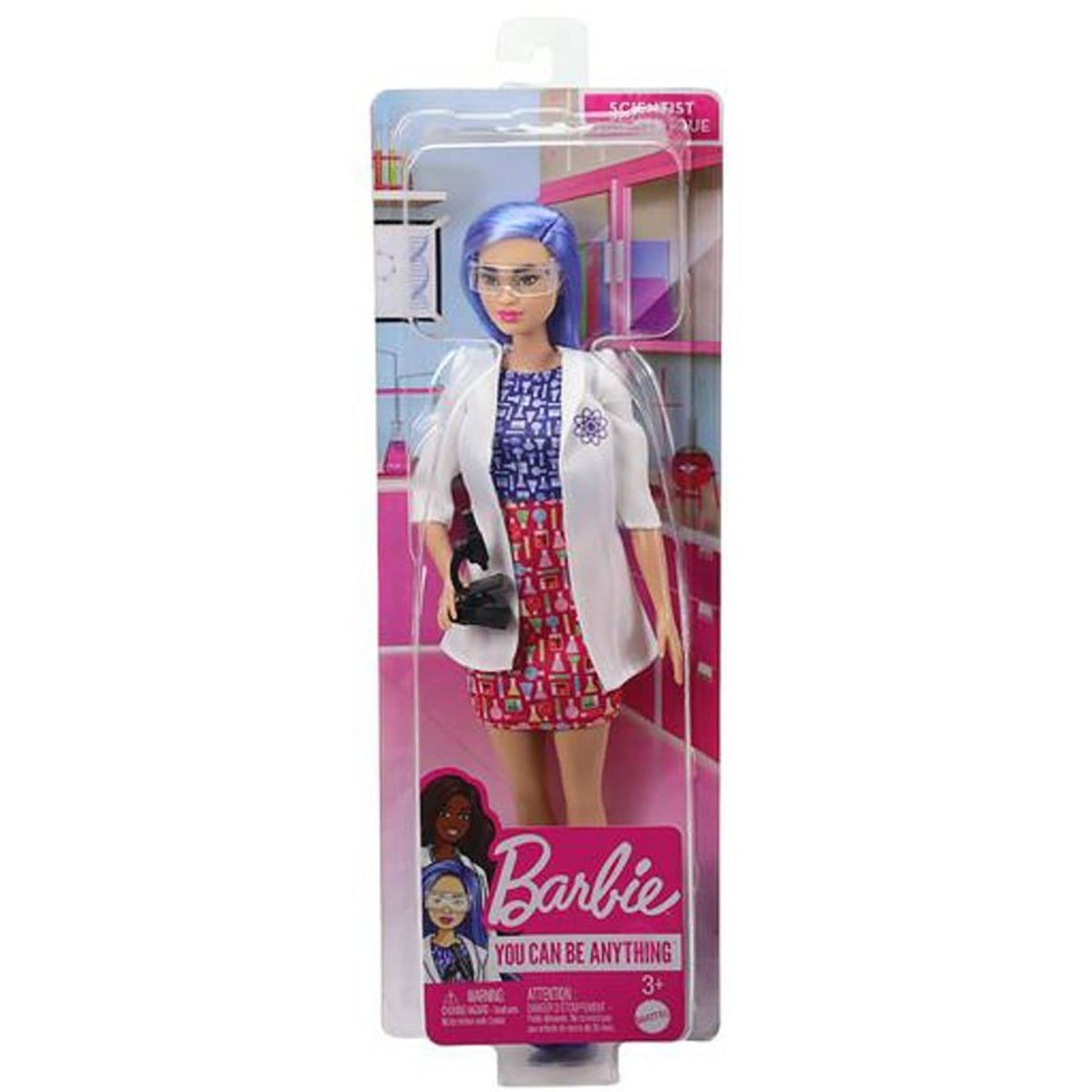 Barbie Bambola Scienziata da 30,4 cm, con Capelli Blu, Abito Bicolore, Camice da Laboratorio, Scarpe Basse, Mascherina e Microscopio, Giocattolo per Bambini 3+ Anni, HCN11