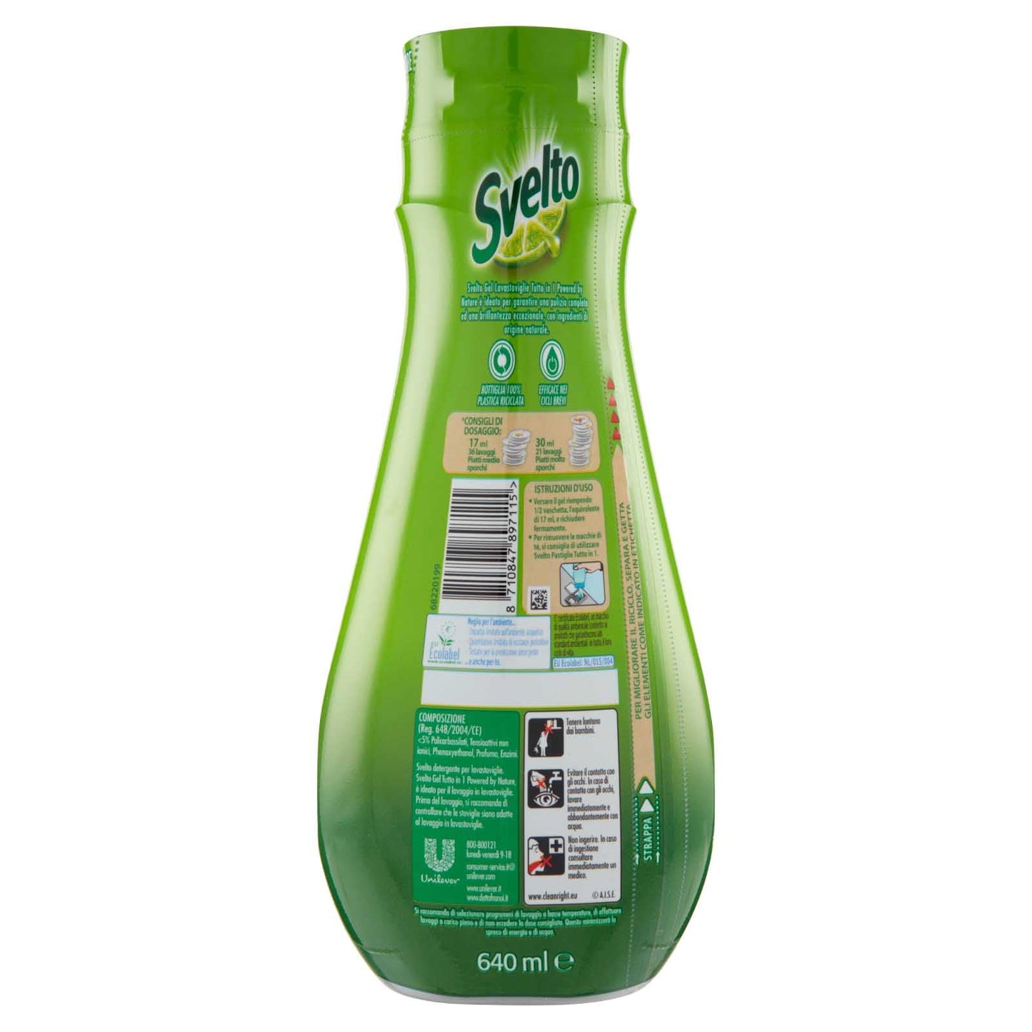 Svelto Powered By Nature Gel Tutto in 1 per Lavastoviglie Pulizia Eccezionale con Aceto Bianco e Ingredienti di Origine Naturale - 4 Flaconi da 640ml