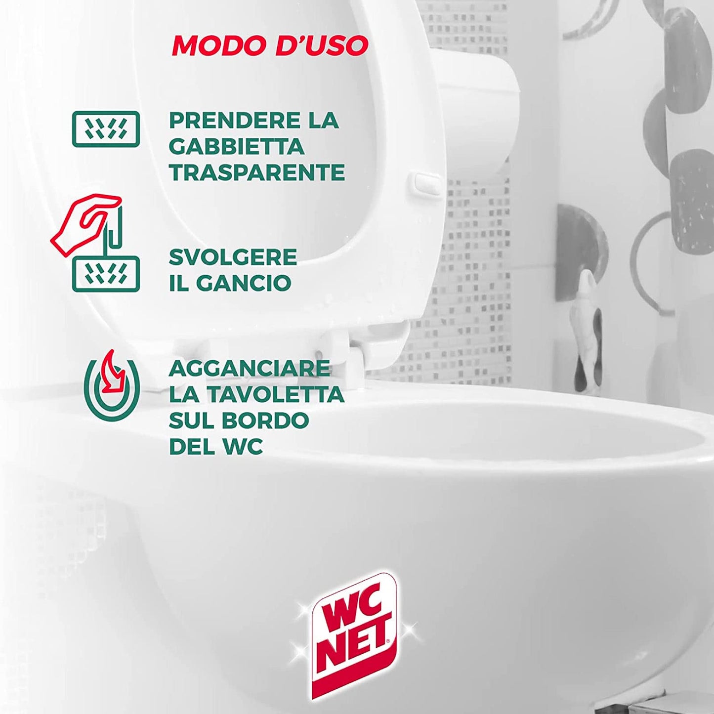 Wc Net - Tavoletta Profumoso 3 Effect, Detergente Igienizzante Solido per WC, Fragranza Lime Fresh, Lunga Duarata, 4 Pezzi x 6 ConfezionI