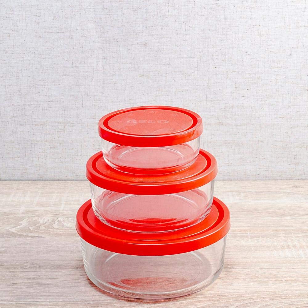 Rocco Bormioli Set 3 PZ.Gelo Box C/Cop. Rosso Diametro 11/15/18cm, Transparant, 3 pz