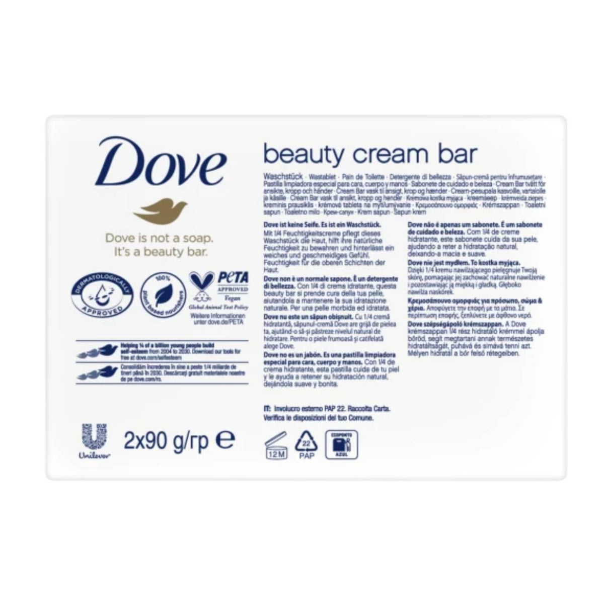 Dove Beauty Cream Bar Classica Saponetta Solida Idratante 2x90 GR 24 Unità