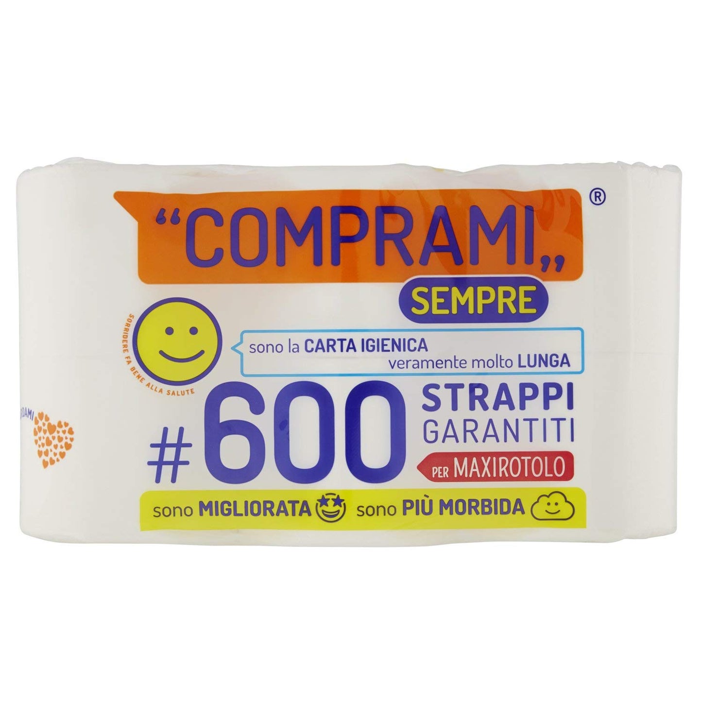 6 x PERLA Carta Igienica Comprami 2 Veli 600 Strappi 4 Rotoli 4 PEZZI