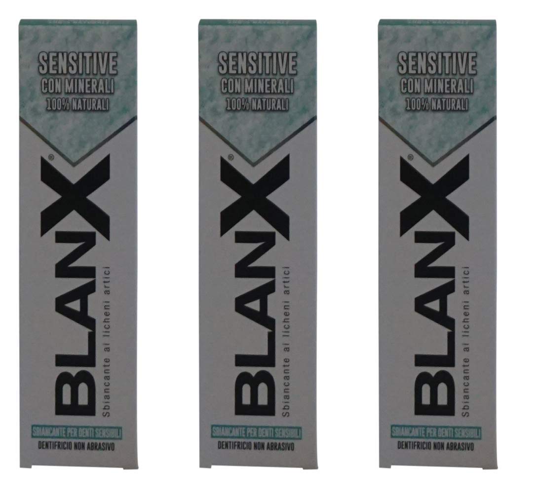 BlanX - Sensitive, Dentifricio a base di Licheni Artici, Sbiancante per Denti Sensibili, 75 ml, pack of 3