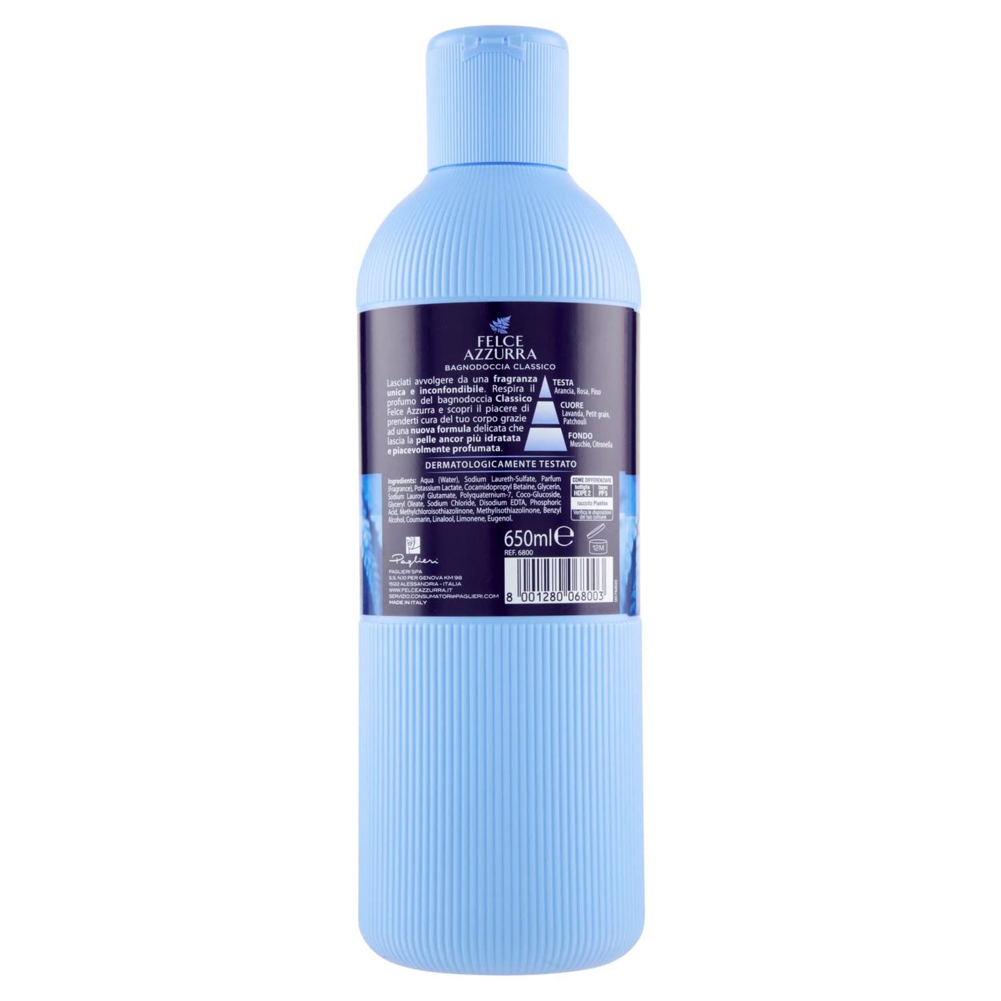 Felce Azzurra Bagnodoccia Classico, Idratante - 6 Confezioni da 650 ml - Totale: 3900 ml
