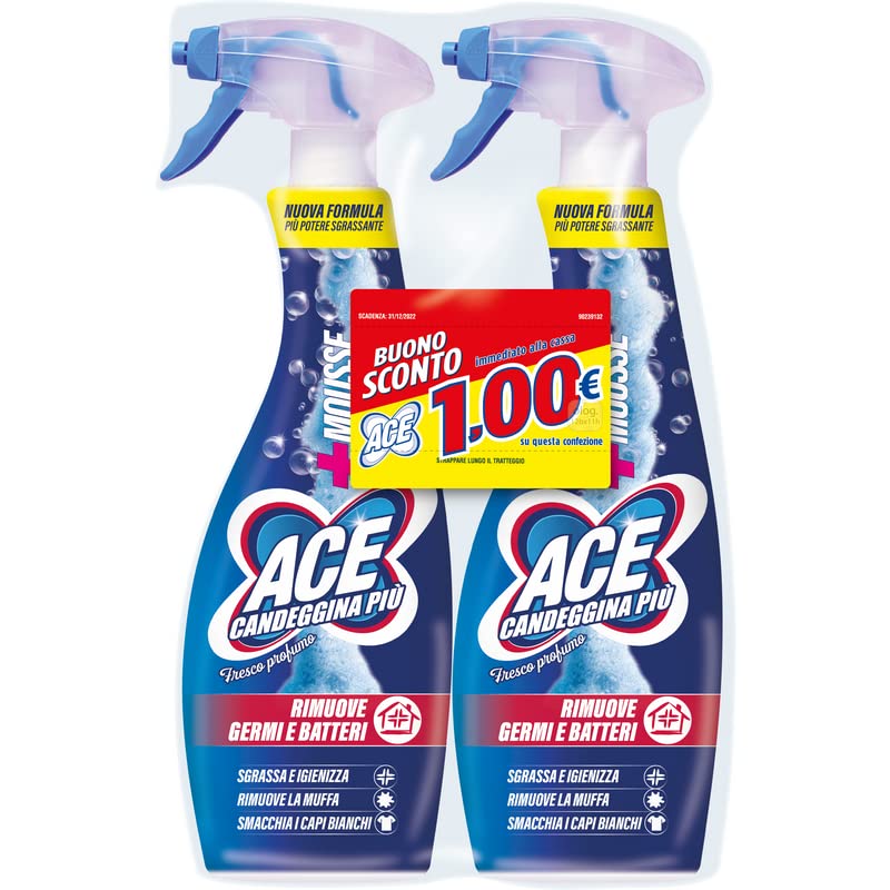 Ace Candeggina Più Mousse Fresco Profumo, 1 confezione con 2 Flaconi da 700 ml