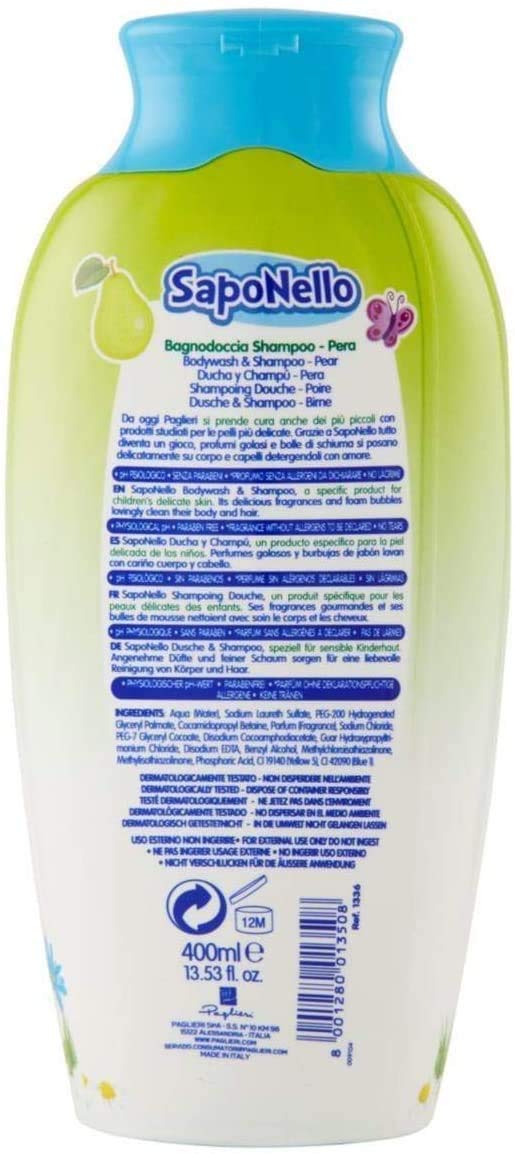 4FLACONI SAPONELLO BAGNODOCCIA SHAMPOO PERA 400 ML bagnoschiuma bagnetto bambini