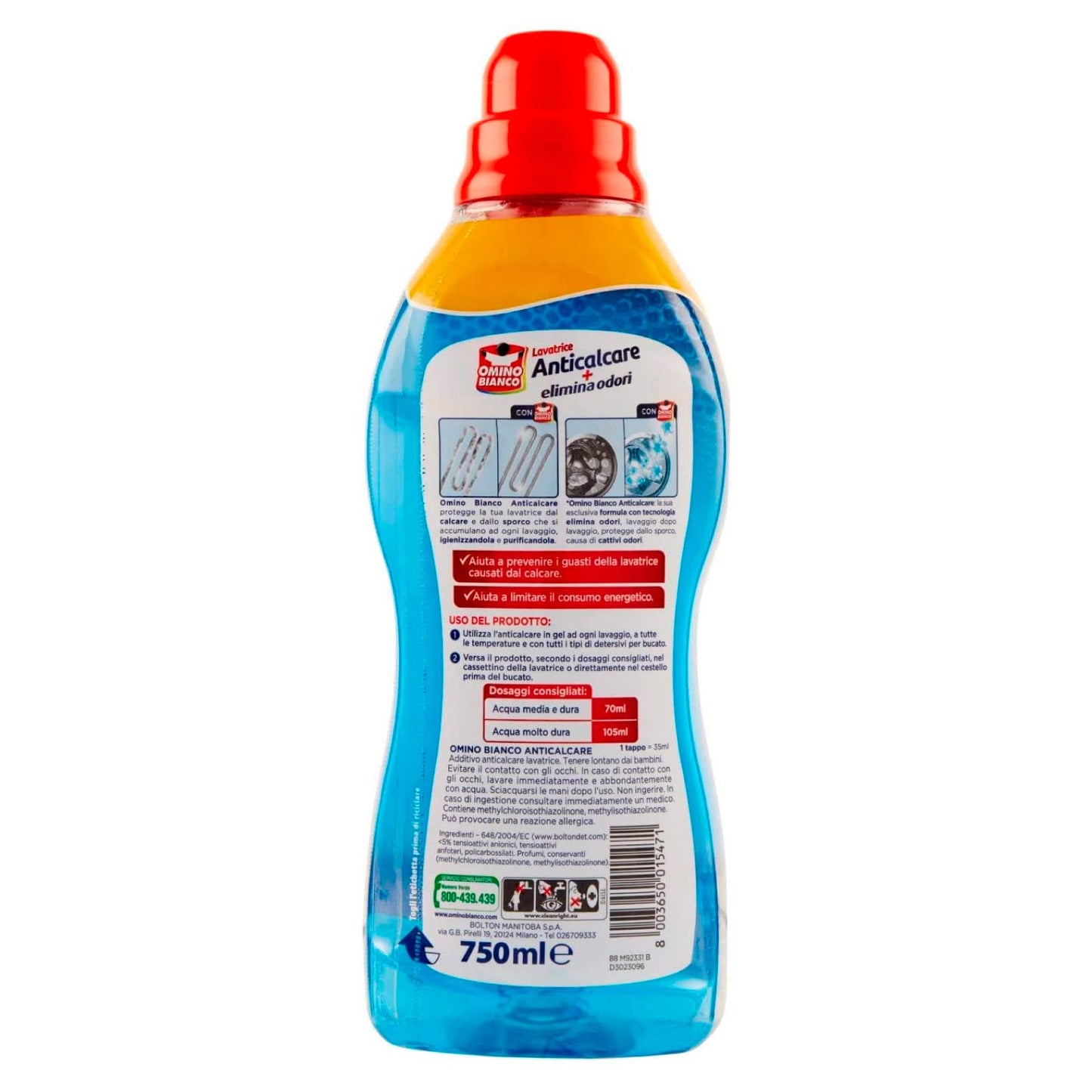 Omino Bianco Anticalcare Lavatrice Gel Protegge da Calcare Sporco e Cattivi Odori Azione Igienizzante - 4 Flaconi da 1500 ml ognuno
