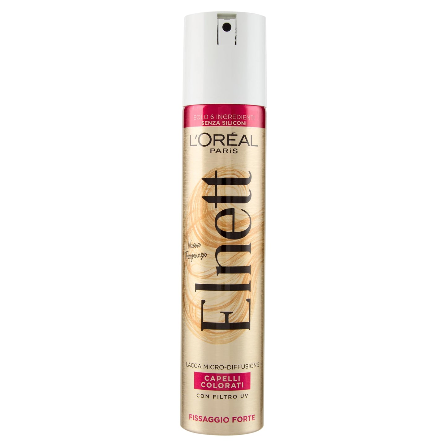 L'Oréal Paris Elnett Lacca per Capelli a Fissaggio Forte, Ideale per Capelli Colorati, Acconciature Perfette per Tutto il Giorno, Non Appesantisce, Con Filtro UV, Per Uso Quotidiano, 200 ml