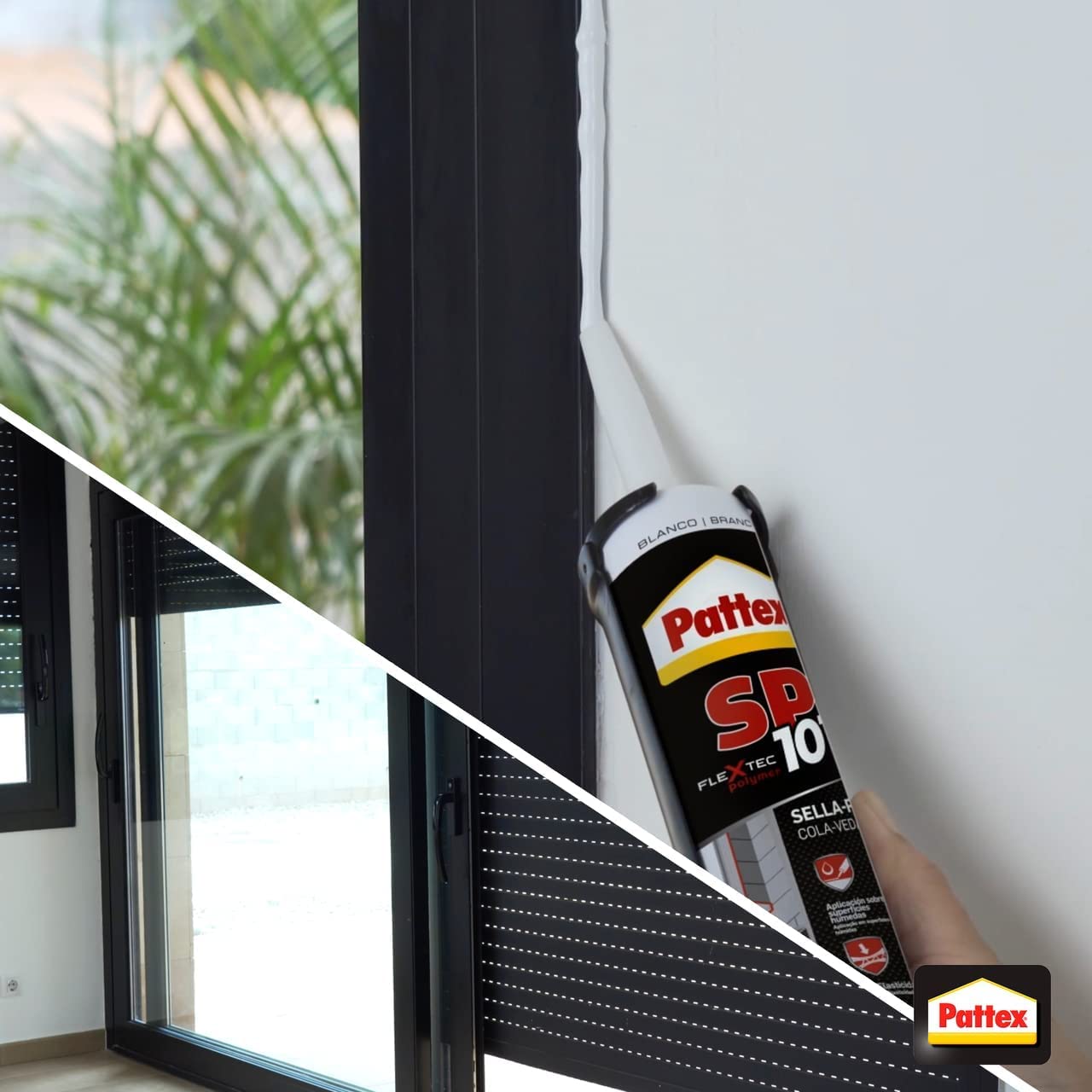 Pattex Sigillante Polimerico SP101, Sigilla e Incolla, Multimateriale, Elevate Prestazioni, Aderisce su Superfici Umide, Resiste ai Raggi UV, Per Specchi, Sigillante Nero, Cartuccia 280 ml