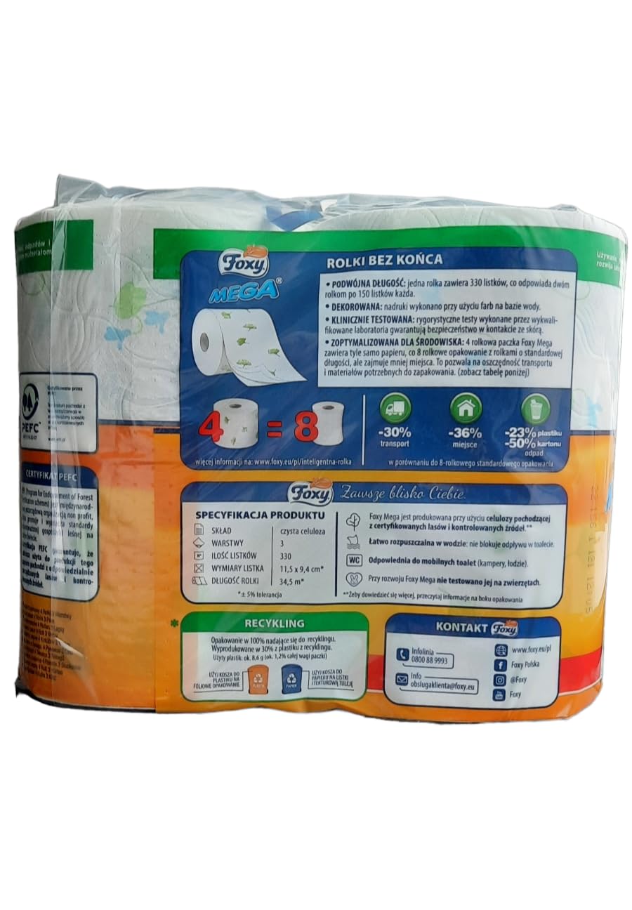 Carta Igienica FOXY MEGA 3Veli | 56 Rotoli Totali | 330 Strappi per Rotolo | Certificato PEFC