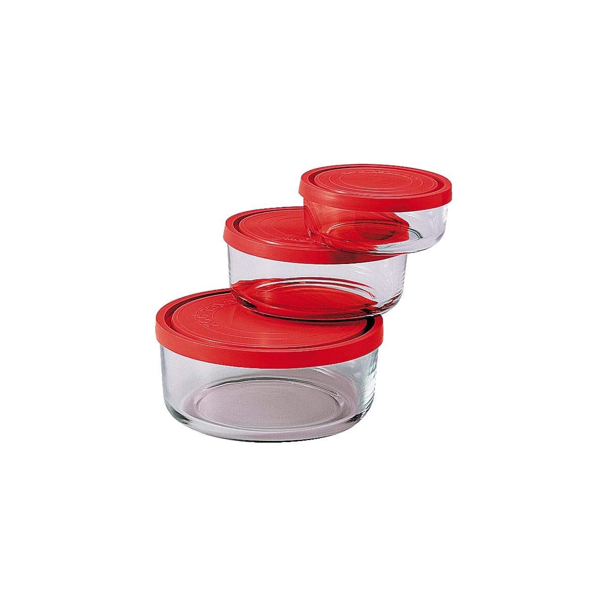 Rocco Bormioli Set 3 PZ.Gelo Box C/Cop. Rosso Diametro 11/15/18cm, Transparant, 3 pz