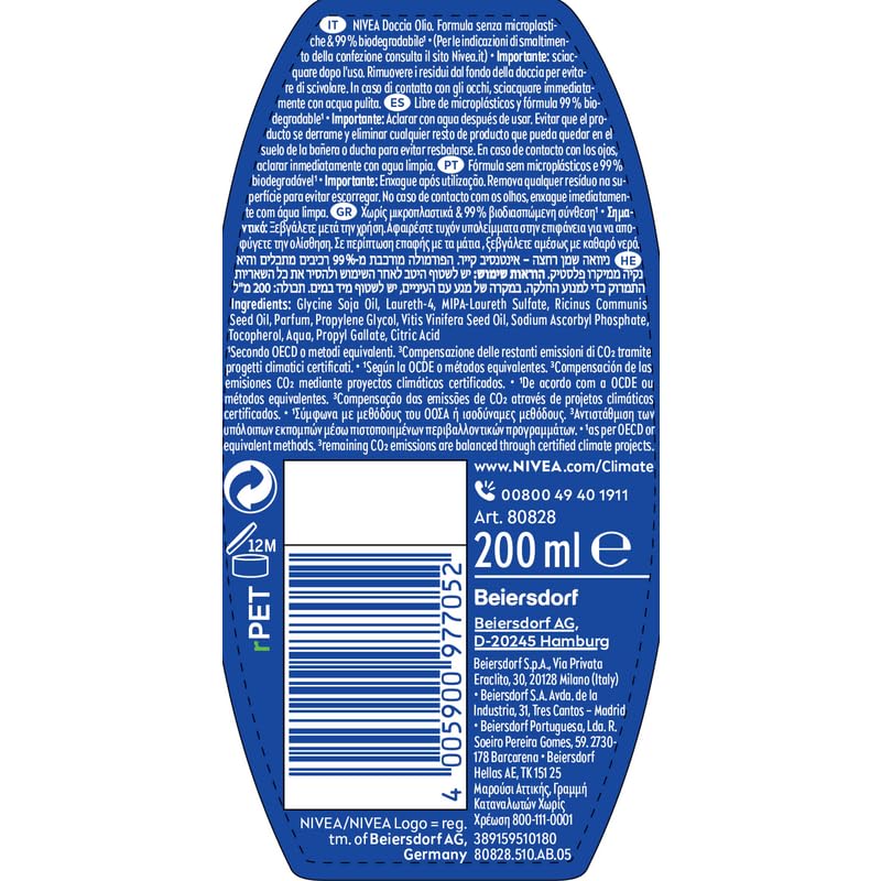 Nivea Rich Care Doccia Olio Nutrimento Intenso 200 ml