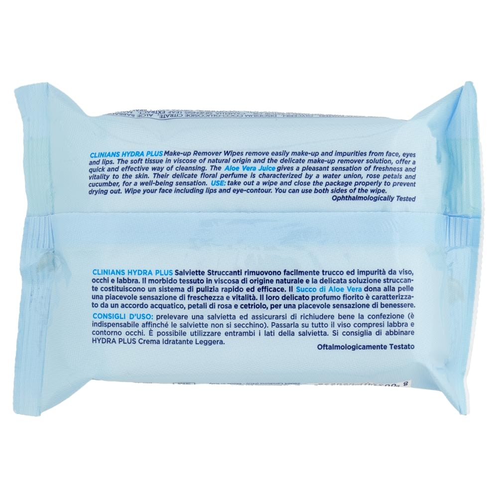 Clinians Hydra Plus Salviette Struccanti Viso Occhi e Labrra, 25 Salviettine