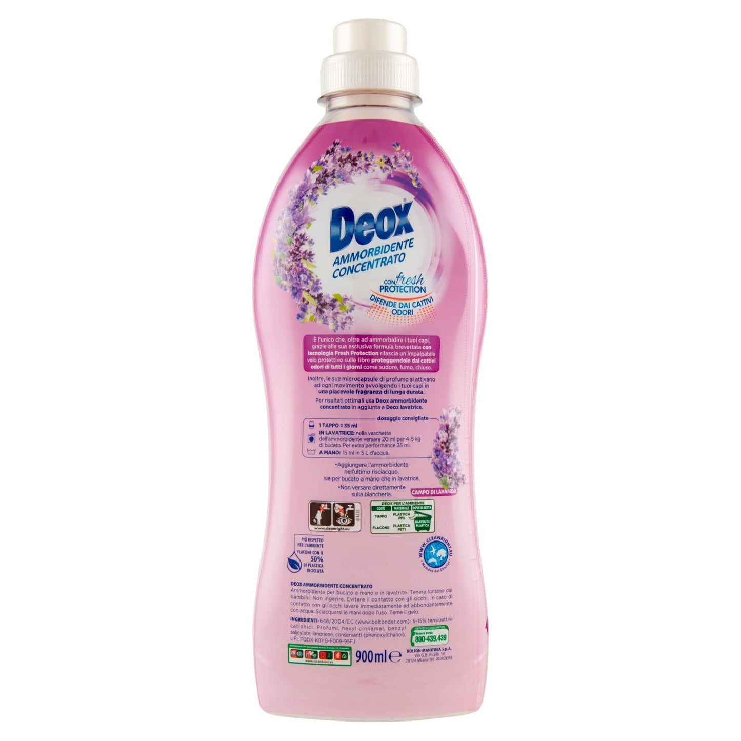 Deox - Ammorbidente Lavatrice Concentrato, Capi Morbidi e Profumati, con Tecnologia Fresh Protection, Fragranza Campo di Lavanda, 45 Lavaggi x 2 Confezioni