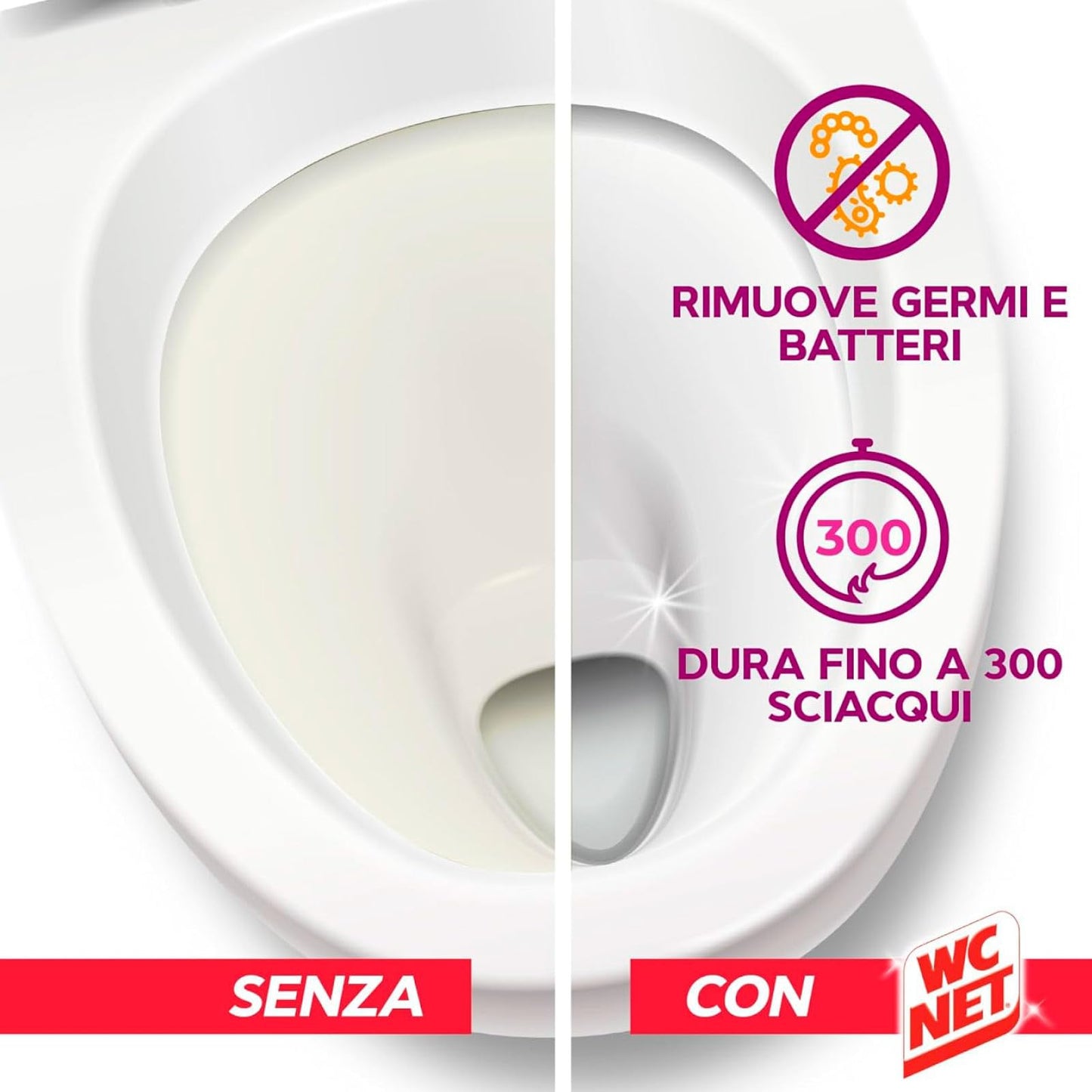 Wc Net - Tavoletta Style Active, Detergente Igienizzante Solido per WC, Fragranza Pink Harmony, 8 Pezzi