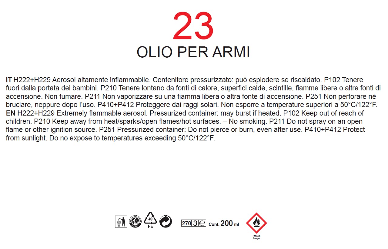 VMD Italia - VMD 23 - Olio per Armi, Lubrificante Protettivo, Spray con elevate Proprietà di Penetrazione e Pulizia, Inibisce l’Effetto Corrosivo delle Ceneri della Polvere da Sparo - 200 ml