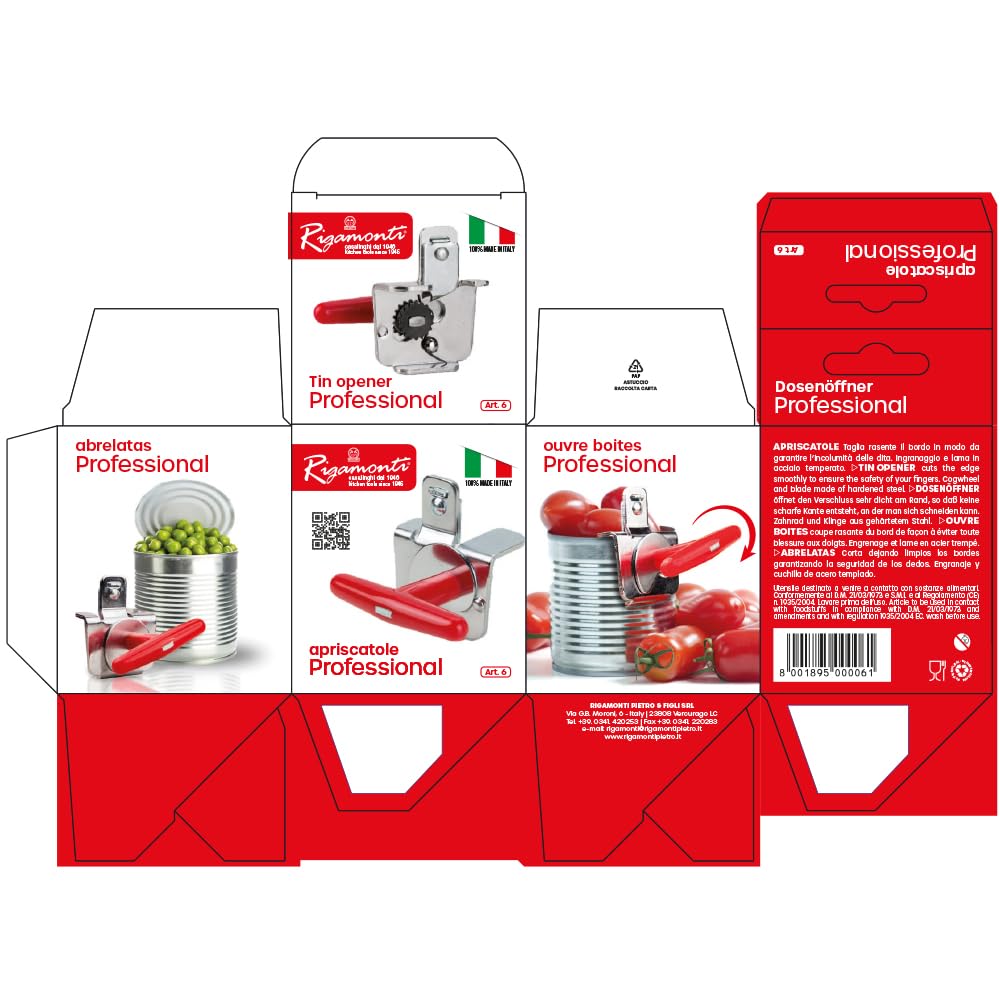 Rigamonti Apriscatole Professional manuale. Apriscatole compatto corpo in acciaio. Per uso professionale e casalingo.