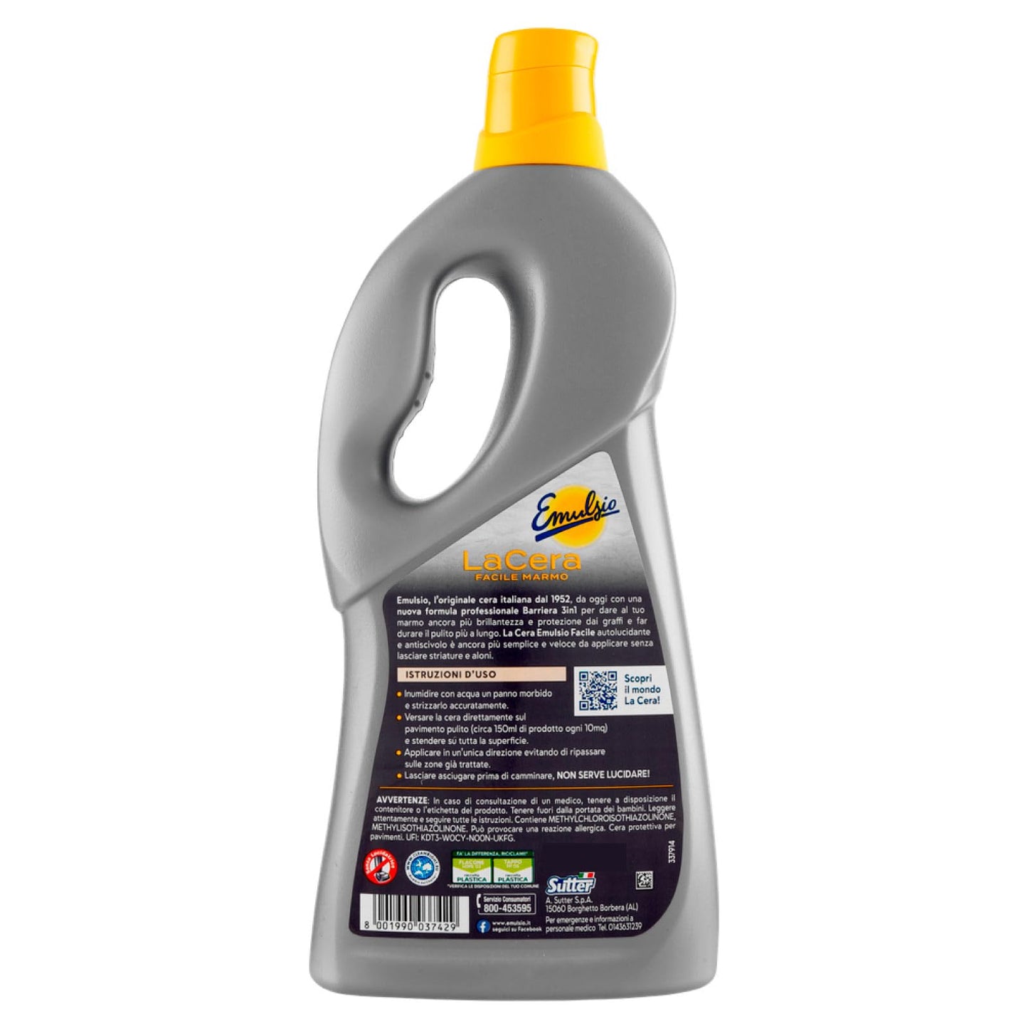 Emulsio La Cera Facile Marmo Autolucidante per Pavimenti Formula Professionale Barriera 3in1 Protezione Brillantezza e Pulizia - 4 Flaconi da 725ml ognuno