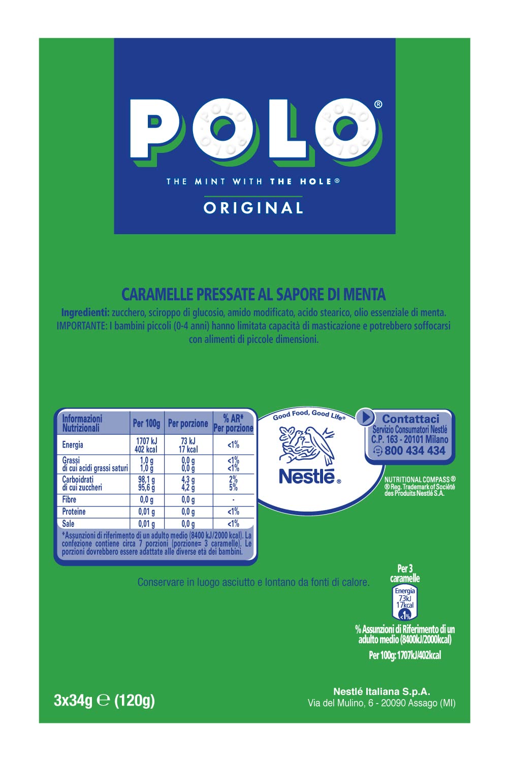 POLO Original Caramelle alla Menta, 32 tubi da 34g (1,088kg)