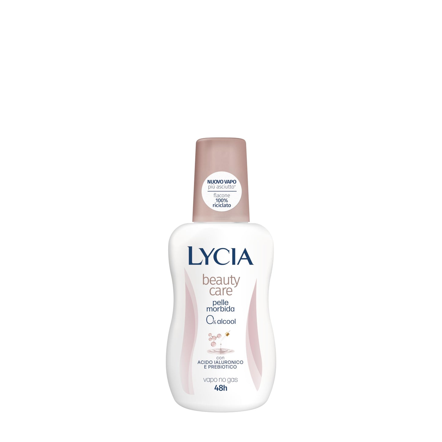 Lycia - Beauty Care Deodorante Vapo, Senza Alcool, Efficacia 48 ore, Con Acido Ialuronico e Prebiotico, per Pelle Delicata e Post Depilazione, 75ml
