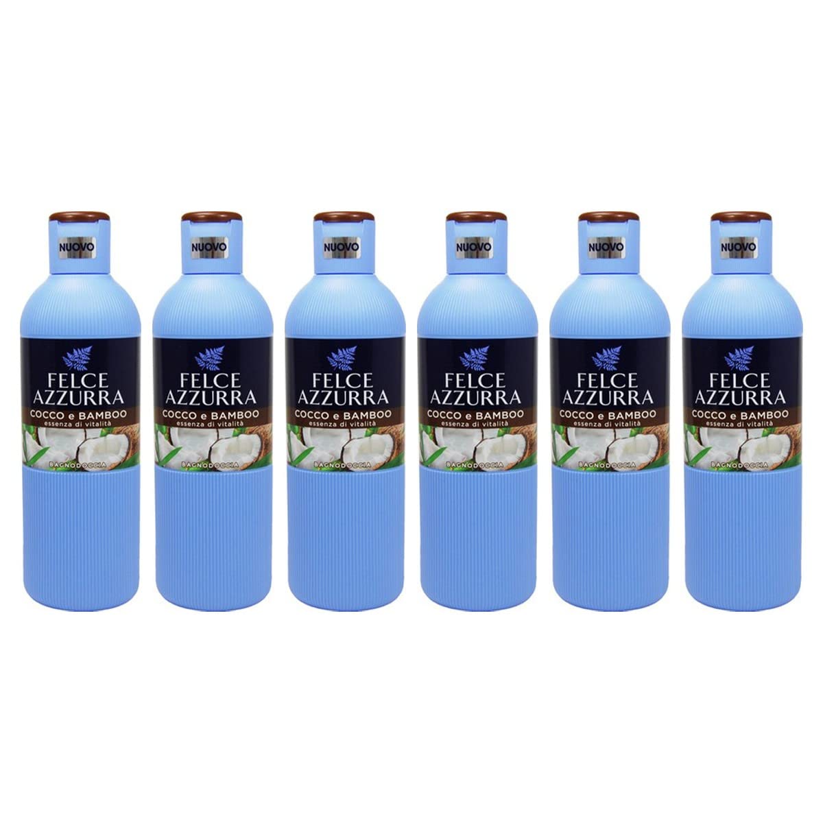 Confezione da 6 Paglieri Felce Azzurra Bagnodoccia Cocco e Bamboo,Cocco e Bamboo,Lavaggio corpo in cocco e bambù, 650 ml