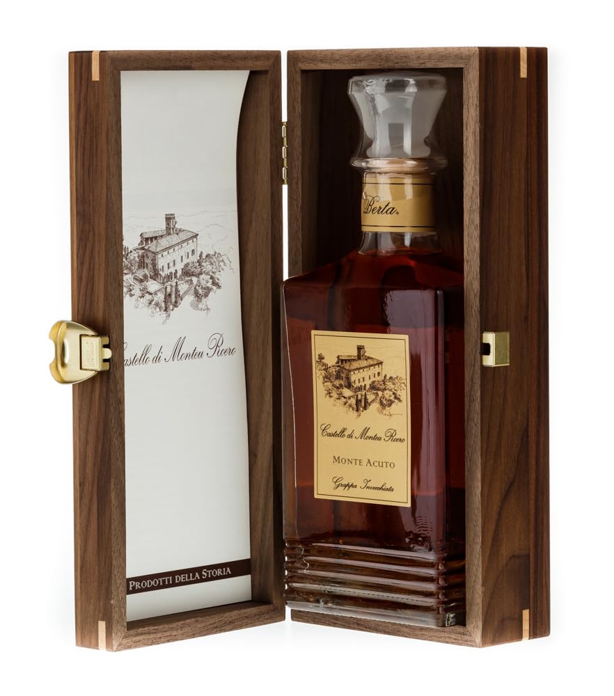 GRAPPA INVECCHIATA CASTELLO DI MONTEU ROERO MONTE ACUTO 70 cl 42% DISTILLERIA BERTA CON ASTUCCIO IN LATTA DECORATO