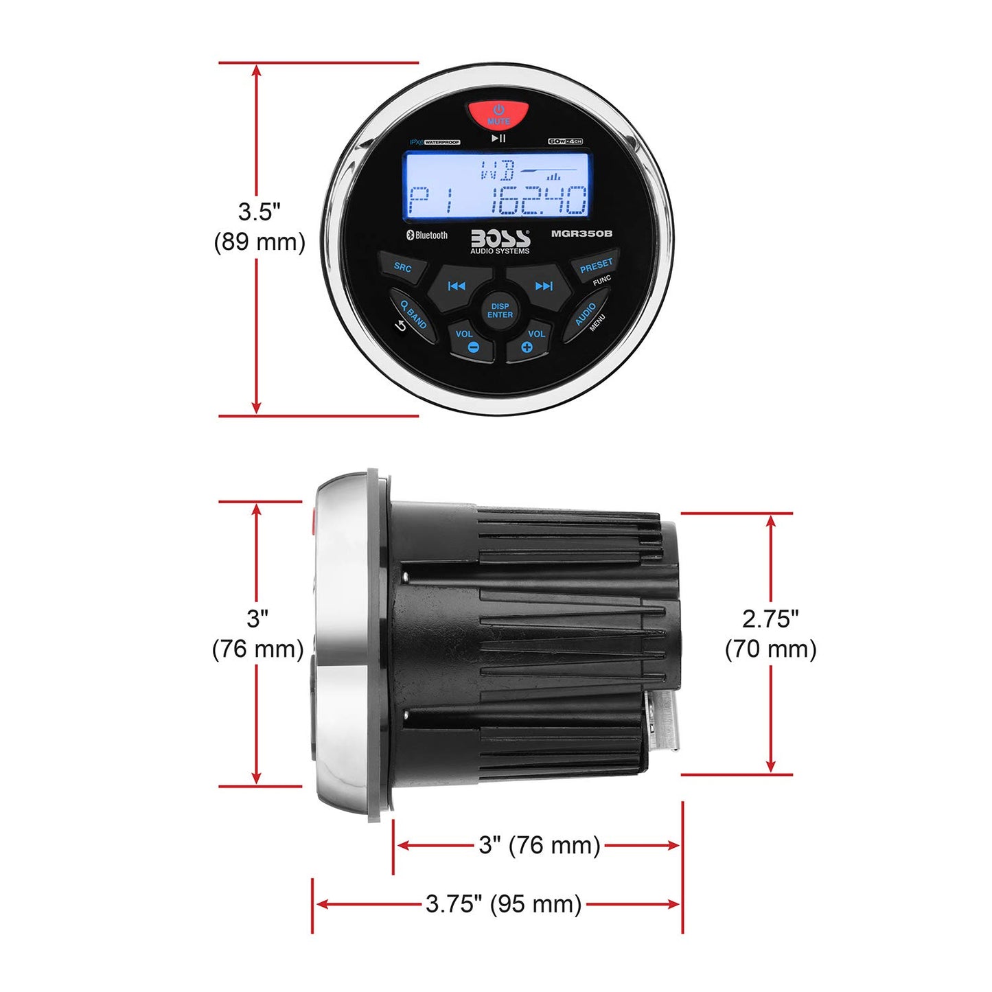 BOSS Audio Systems Ricevitore Stereo per misuratore per Barche Marine MGR350B - unità Principale Bluetooth, nessun Lettore CD Dvd, Amplificatore a 4 canali Integrato, Resistente alle intemperie, USB
