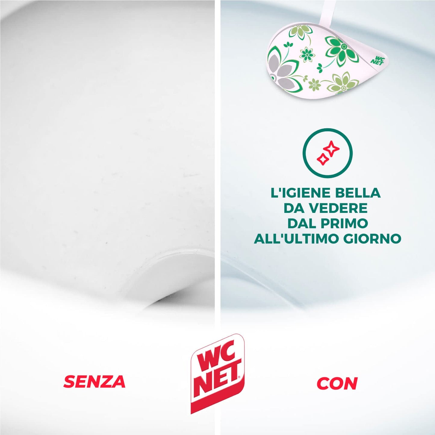 Wc Net - Tavoletta Style Active, Detergente Igienizzante Solido per WC, Fragranza Green Exotic, 4 Pezzi