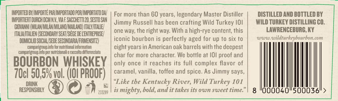 Wild Turkey - 101 Kentucky Straight Bourbon Whiskey, 70 cl, 50.5% Vol