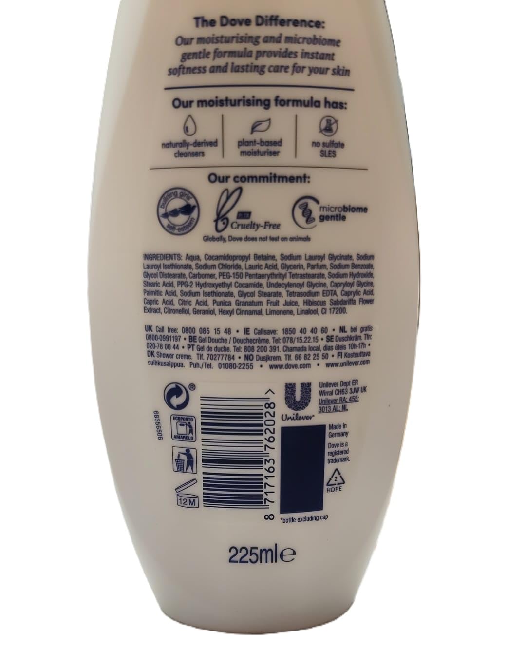 Dove, gel doccia Reviving, confezione da 6 pezzi, melograno e tè all'ibisco, 225 ml