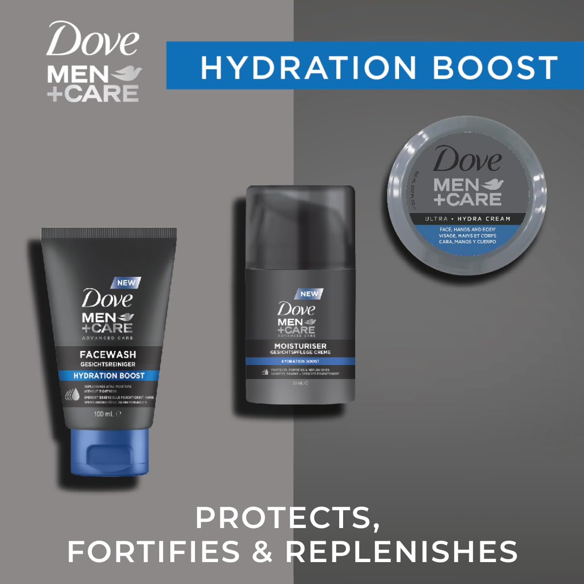 Dove Men+Care Facewash Hydration Boost – Cura della pelle per uomini – Detergente per il viso – idrata essenziale senza lasciare tensione, 1 x 100 ml