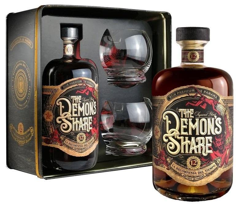 THE DEMON'S SHARE RUM 12 ANNI LA RECOMPENSA DEL TIEMPO 70 CL CONFEZIONE CON DUE BICCHIERI