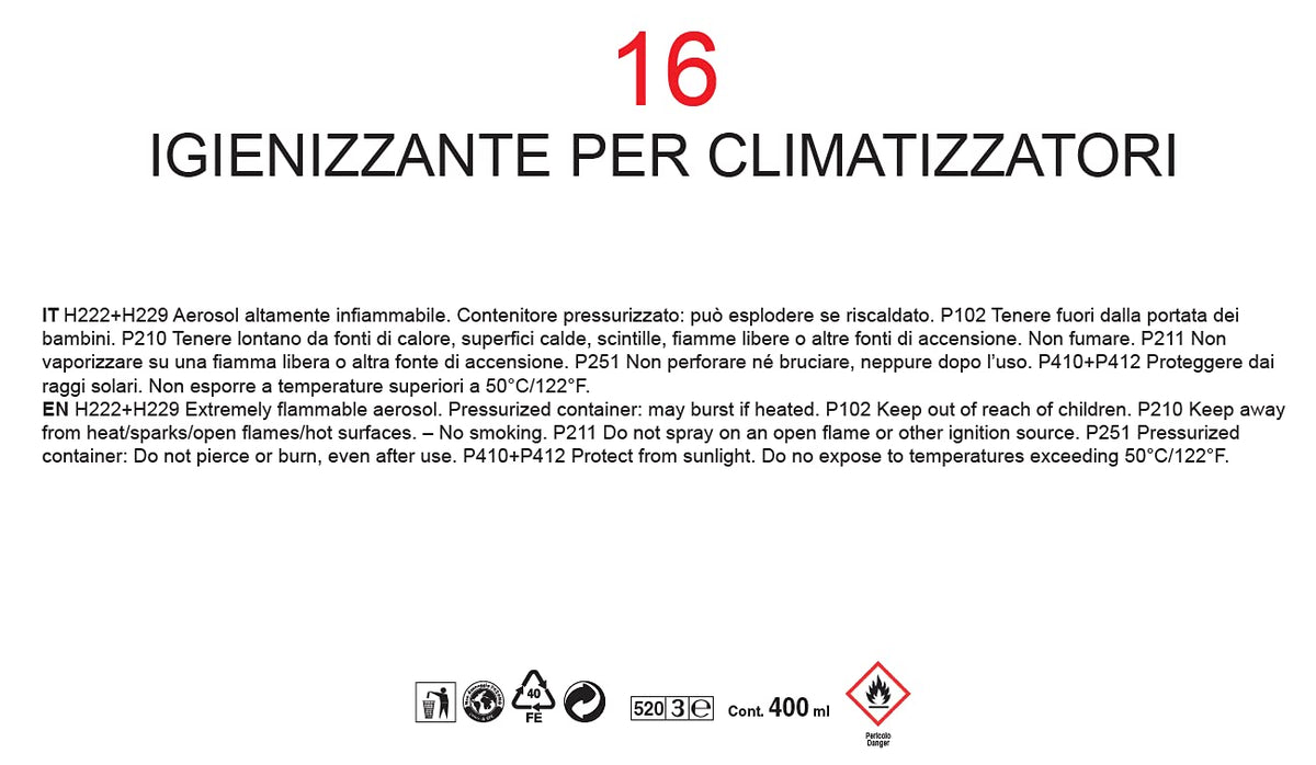 VMD Italia - VMD 16 - Igienizzante per Climatizzatori, Bomboletta Spray con Cannula da 60 cm, Elimina Odori, Igienizzante Auto, Kit Pulizia Auto, 400 ml