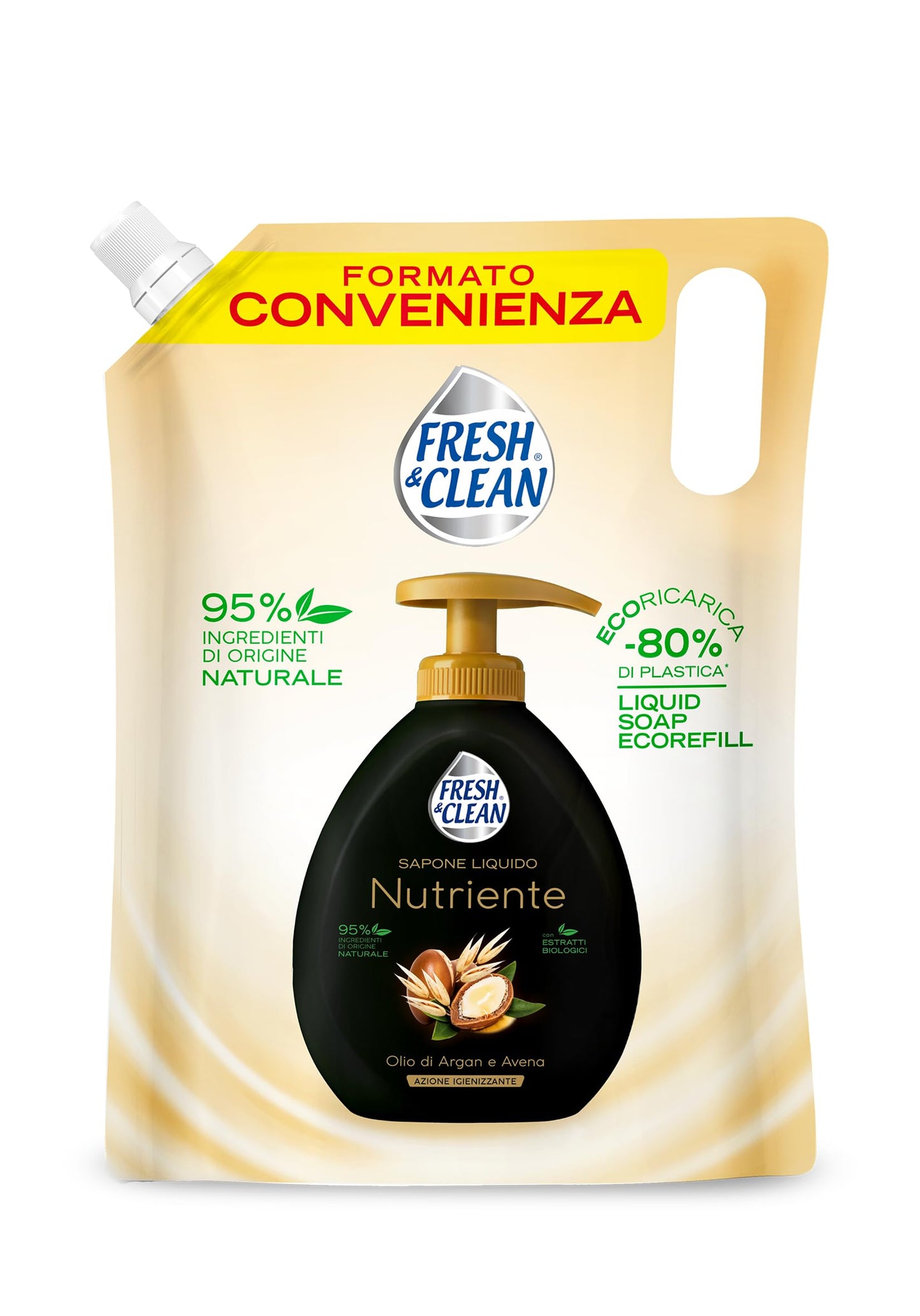 Fresh & Clean - Sapone Liquido Mani Nutriente, con Olio di Argan e Avena, Ecoricarica 1000 ml