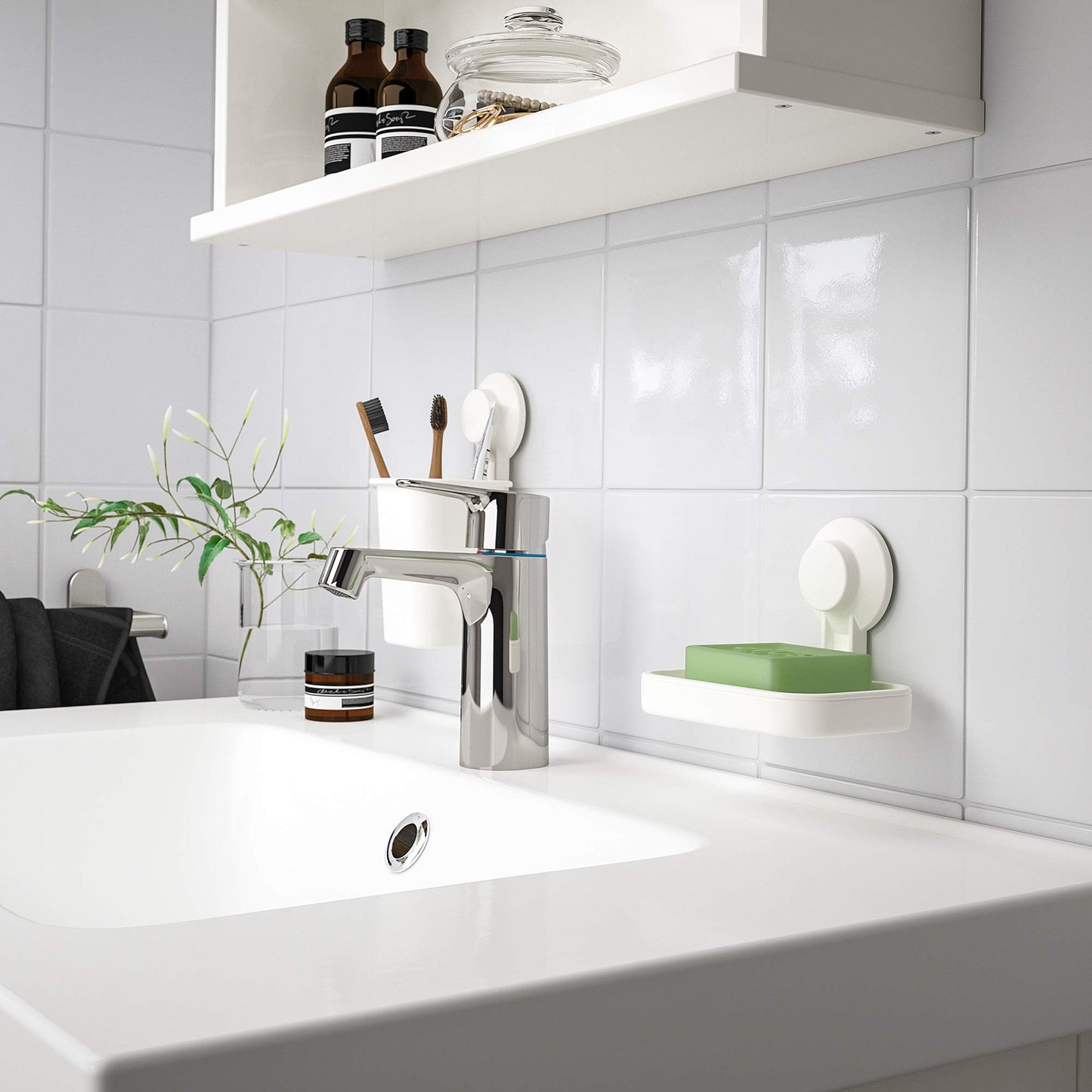Ikea Portaspazzolino TISKEN con ventosa, bianco