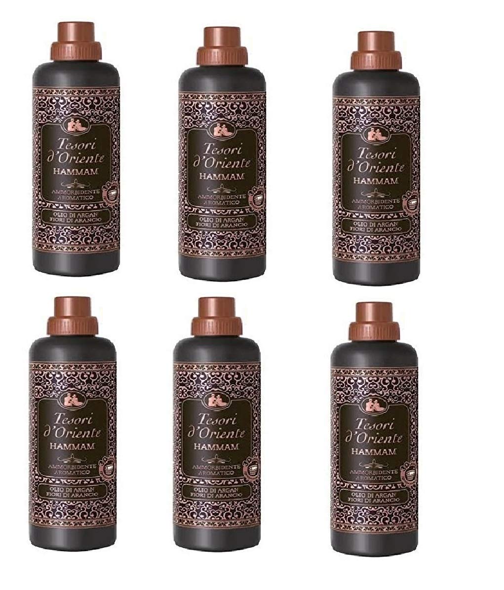 Tesori d’oriente - Confezione da 6 boccette di ammorbidente Hammam con olio di Argan e fiori d’arancio, 750 ml